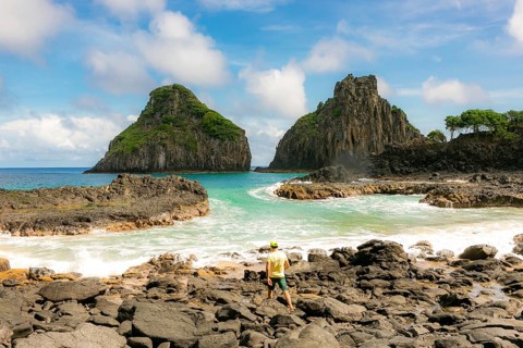 Fernando de Noronha, Brasil. Turquoise water around the Two Brothers rocks, UNESCO World Heritage
