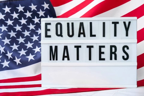 American flag. Lightbox with text EQUALITY MATTERS Flag of the united states of America. July 4th