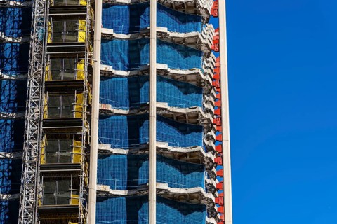 Structural works in skyscraper under renovation