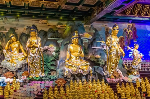 Statues in buddhist Temple 33 statues of guanyin in the Sanya Nanshan Cultural Center, Hainan,