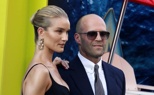 Rosie Huntington-Whiteley and Jason Statham at the Los Angeles premiere of 'The Meg' held at the