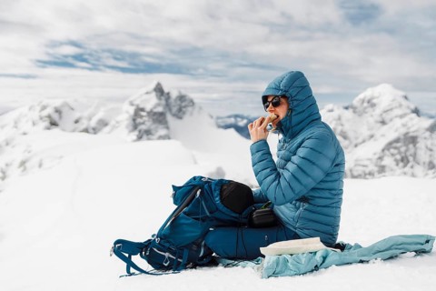 Mountaineer backcountry ski touring in the mountains. Ski touring in high alpine landscape with