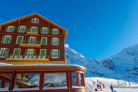The Famous and Historical Hotel Bellevue des Alpes at 2061 Meters High Up and Mountain Peak of