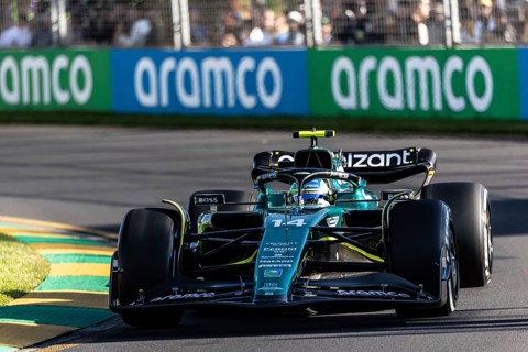 MELBOURNE, AUSTRALIA, APRIL 2: Fernando Alonso of Spain drives the Aston Martin AMR23 Mercedes .on