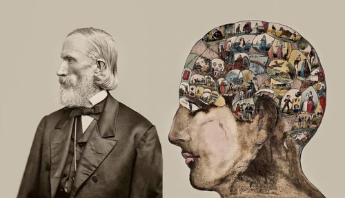 Orson Squire Fowler, 1809 – 1887, American phrenologist with a Phrenological Chart, head with