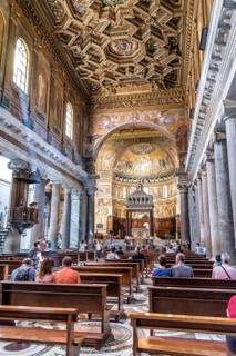 Rome, Italy, August 18, 2016: Interior view of church of Santa Maria in Trastevere. It is a titular