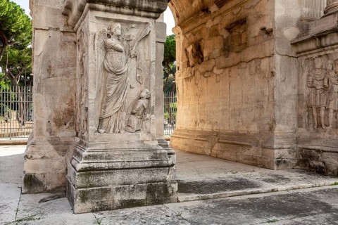 Detail of roman ruins of the Roman Forum. Roman Forumis a rectangular forum (plaza) surrounded by