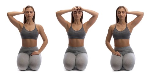 Collage. Girl practicing yoga in a studio on a white background. Isolate