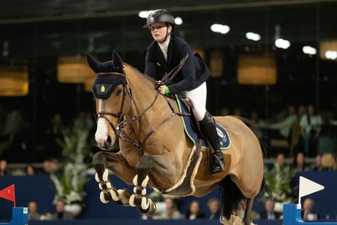 Sanne Thijssen of Netherlands competes in 1.60m FEI Jumping World Cup at Jumping Amsterdam in