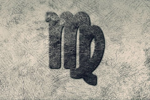 Virgo Zodiac Black Grunge Sign on Light Gray Background