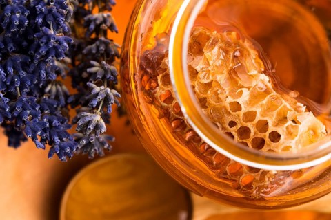 Lavender honey with bee pollen and honey comb
