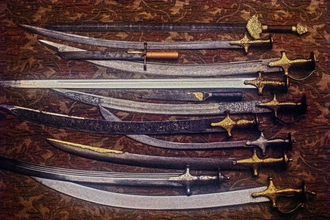 Display of Royal Rajput swords, Rajasthan, India, Asia