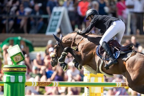 Sameh El Dahabn of Great Britain and riding WKD Toronto compete in the first round of the 1.60m