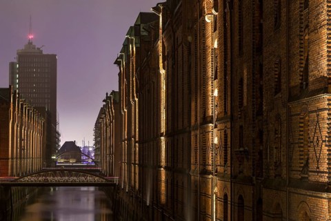 Hamburg warehouse district in the evening light