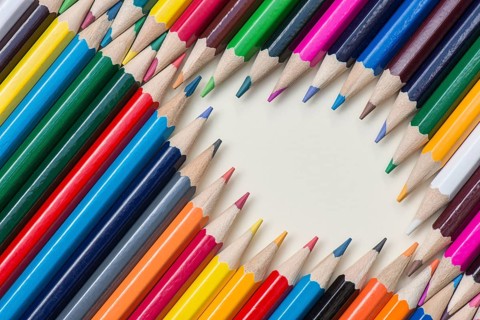 Abstract composition of a set wooden colour pencils