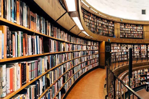 Stockholm, Sweden, August 8, 2019: Interior view of Stockholm Public Library, an iconic building