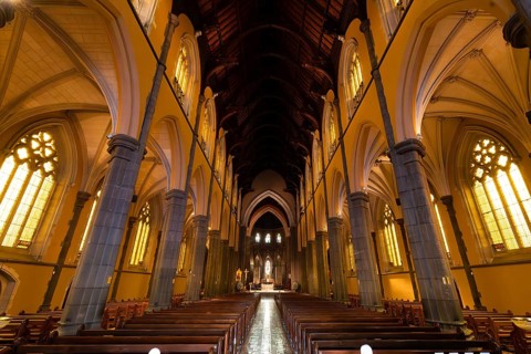 MELBOURNE, AUSTRALIA, MAY 21, 2022: The iconic interior of St. Patrick's Cathedral which is a Roman