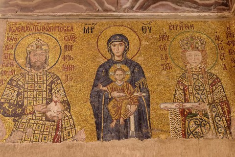 The Comnenus mosaic depicting Virgin Mary and Christ in Hagia Sophia, former Orthodox cathedral and