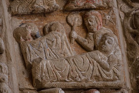 North Romanesque portal, birth of Christ, Church of El Salvador, Romanesque from the 13th century,