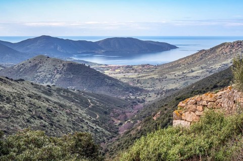 The view towards Ajaccio and the Mediterranean coast from the Col di San-Bastiano, Corsica, France,