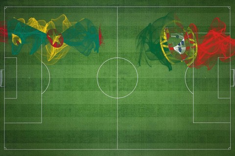 Grenada vs Portugal Soccer Match, national colors, national flags, soccer field, football game,