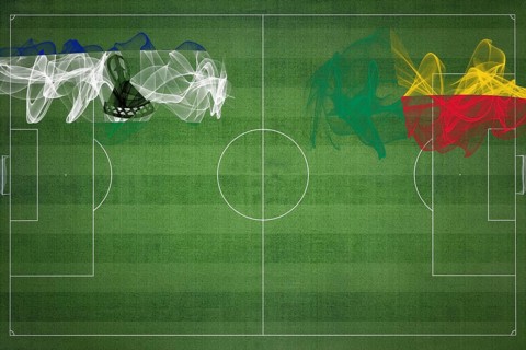 Lesotho vs Benin Soccer Match, national colors, national flags, soccer field, football game,