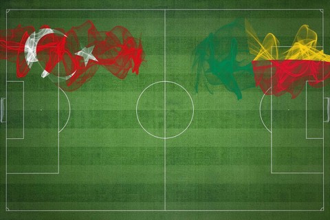 Turkey vs Benin Soccer Match, national colors, national flags, soccer field, football game,