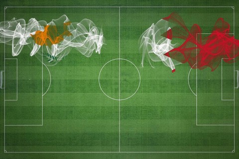 Cyprus vs Bahrain Soccer Match, national colors, national flags, soccer field, football game,