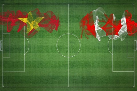 Vietnam vs Canada Soccer Match, national colors, national flags, soccer field, football game,