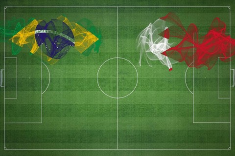 Brazil vs Bahrain Soccer Match, national colors, national flags, soccer field, football game,