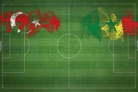 Turkey vs Senegal Soccer Match, national colors, national flags, soccer field, football game,