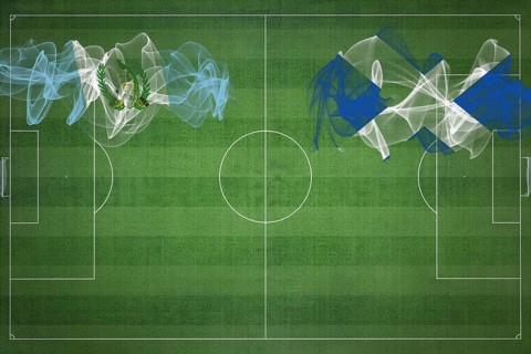 Guatemala vs Scotland Soccer Match, national colors, national flags, soccer field, football game,