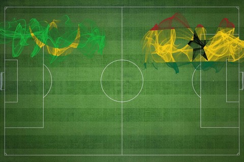 Mauritania vs Ghana Soccer Match, national colors, national flags, soccer field, football game,