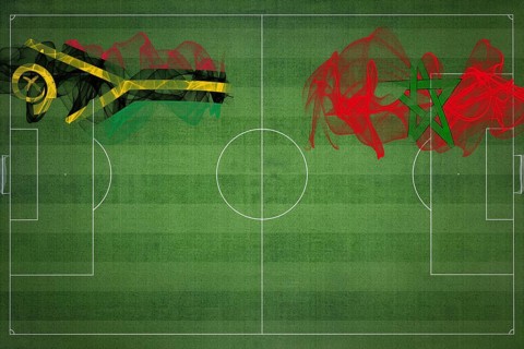 Vanuatu vs Morocco Soccer Match, national colors, national flags, soccer field, football game,