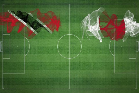 Trinidad and Tobago vs Japan Soccer Match, national colors, national flags, soccer field, football