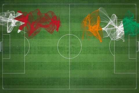 Bahrain vs Ivory Coast Soccer Match, national colors, national flags, soccer field, football game,