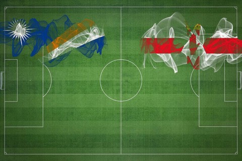 Marshall Islands vs Northern Ireland Soccer Match, national colors, national flags, soccer field,