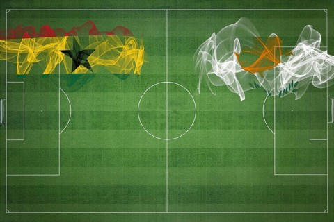 Ghana vs Cyprus Soccer Match, national colors, national flags, soccer field, football game,