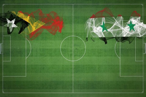 East Timor vs Syria Soccer Match, national colors, national flags, soccer field, football game,