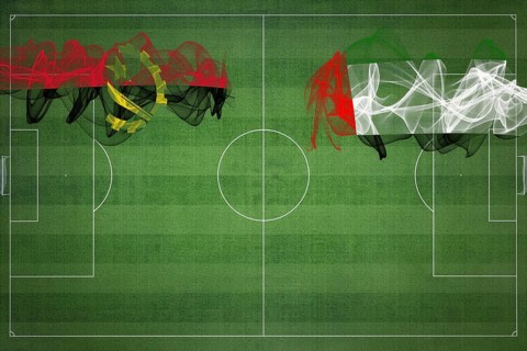 Angola vs United Arab Emirates Soccer Match, national colors, national flags, soccer field,