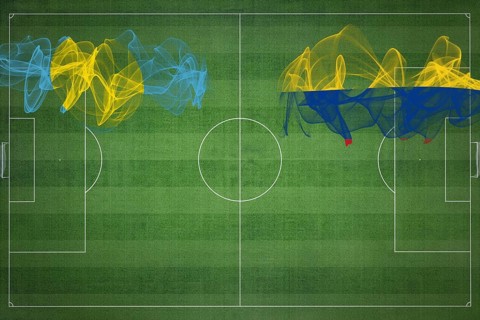 Palau vs Colombia Soccer Match, national colors, national flags, soccer field, football game,