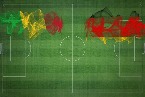 Mali vs Germany Soccer Match, national colors, national flags, soccer field, football game,