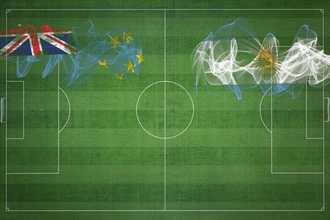 Tuvalu vs Argentina Soccer Match, national colors, national flags, soccer field, football game,
