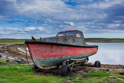 Old boat in Settlement, Pebble Island, Falkland Islands, Great Britain, South America