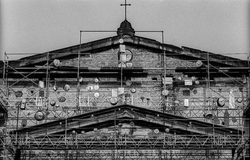 Germany, Berlin, 09.03.1992, Ruin of the Elisabeth Church (Schinkel building), construction work -
