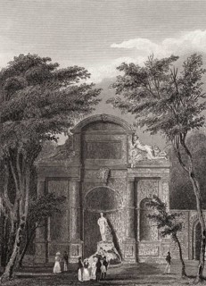 Parc de Saint-Cloud, near Paris, antique steel engraved print, 1831