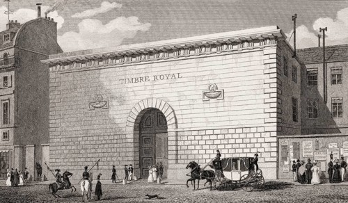 Timbre Royal, Hotel du Timbre, antique steel engraved print, 1831