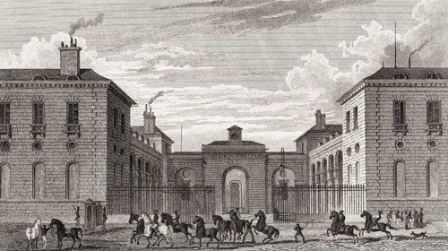 Ecuries du Roi, Faubourg du Roule, antique steel engraved print, 1831