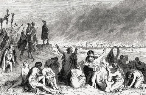 Burning the Carthaginian fleet, Publius Cornelius Scipio Africanus, 236–183 BC, a Roman general