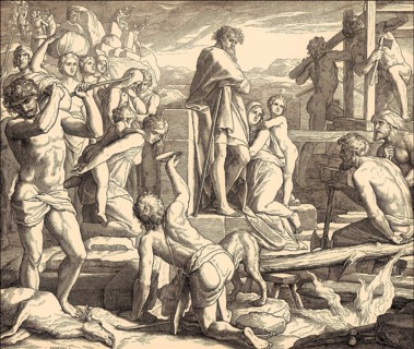 Cain establishing the city of Enoch, Old Testament, by Julius Schnorr von Carolsfeld, 1860